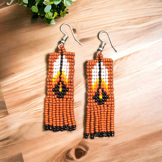 Oldtribes™ Maroon Beaded Feather Earrings