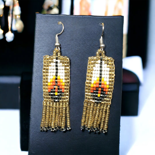 Oldtribes™ Golden Beaded Feather Earrings