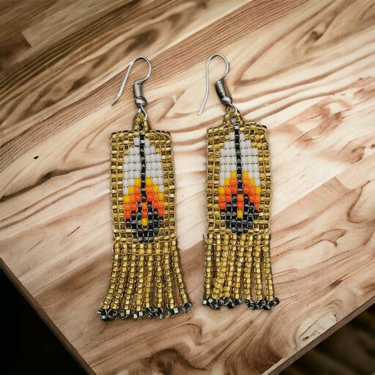 Oldtribes™ Golden Beaded Feather Earrings