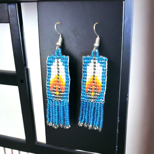 Oldtribes™Electric Blue Beaded Feather Earrings