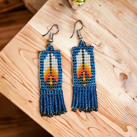 Oldtribes™Electric Blue Beaded Feather Earrings