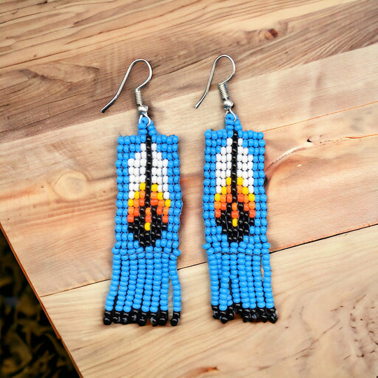 Oldtribes™ Light Blue Beaded Feather Earrings