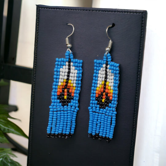 Oldtribes™ Light Blue Beaded Feather Earrings