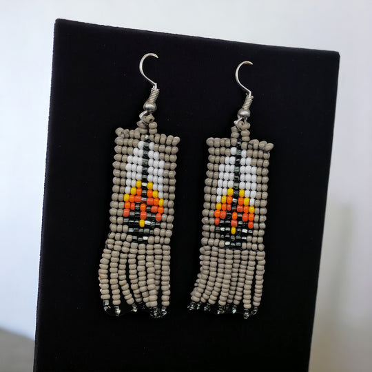 Oldtribes™ Grey Beaded Feather Earrings