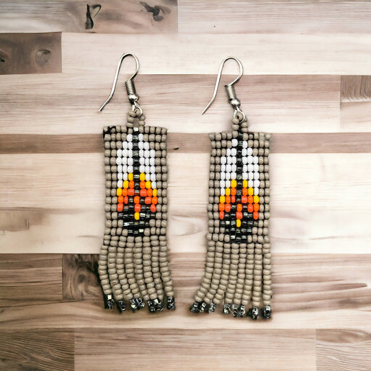 Oldtribes™ Grey Beaded Feather Earrings