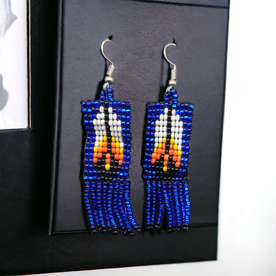 Oldtribes™ Dark Blue Beaded Feather Earrings