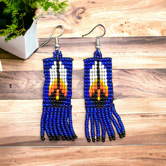 Oldtribes™ Dark Blue Beaded Feather Earrings