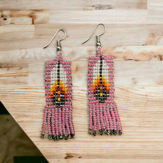 Oldtribes™ light purple Beaded Feather Earrings