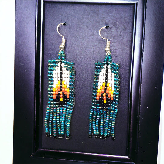 Oldtribes™ Green Beaded Feather Earrings