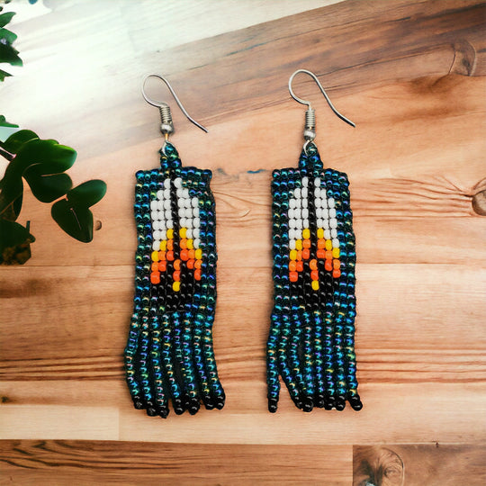 Oldtribes™ Green Beaded Feather Earrings