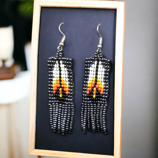 Oldtribes™ Electric Black Beaded Feather Earrings