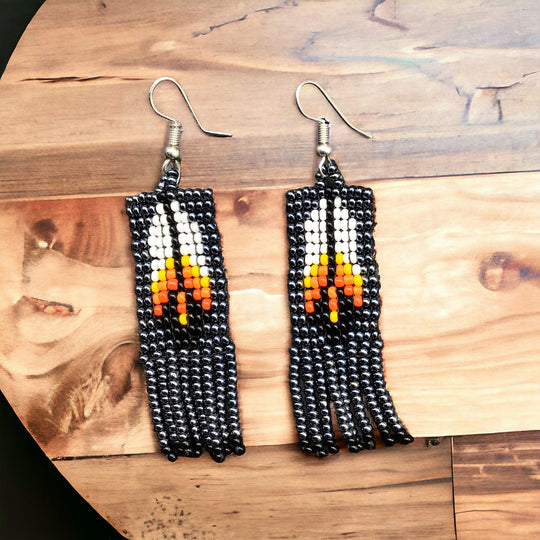 Oldtribes™ Electric Black Beaded Feather Earrings