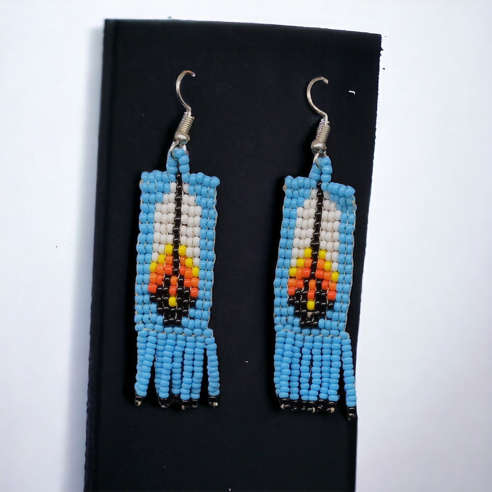 Oldtribes™ Sky Blue Beaded Feather Earrin