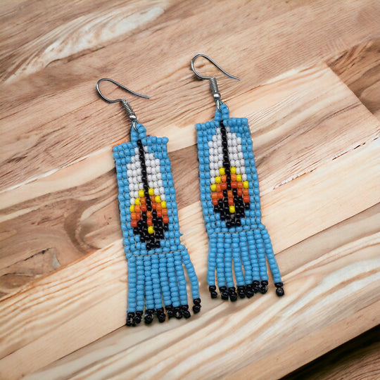 Oldtribes™ Sky Blue Beaded Feather Earrin