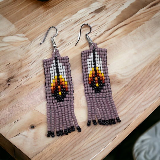 Oldtribes™ Pinkish Grey Beaded Feather Earrings