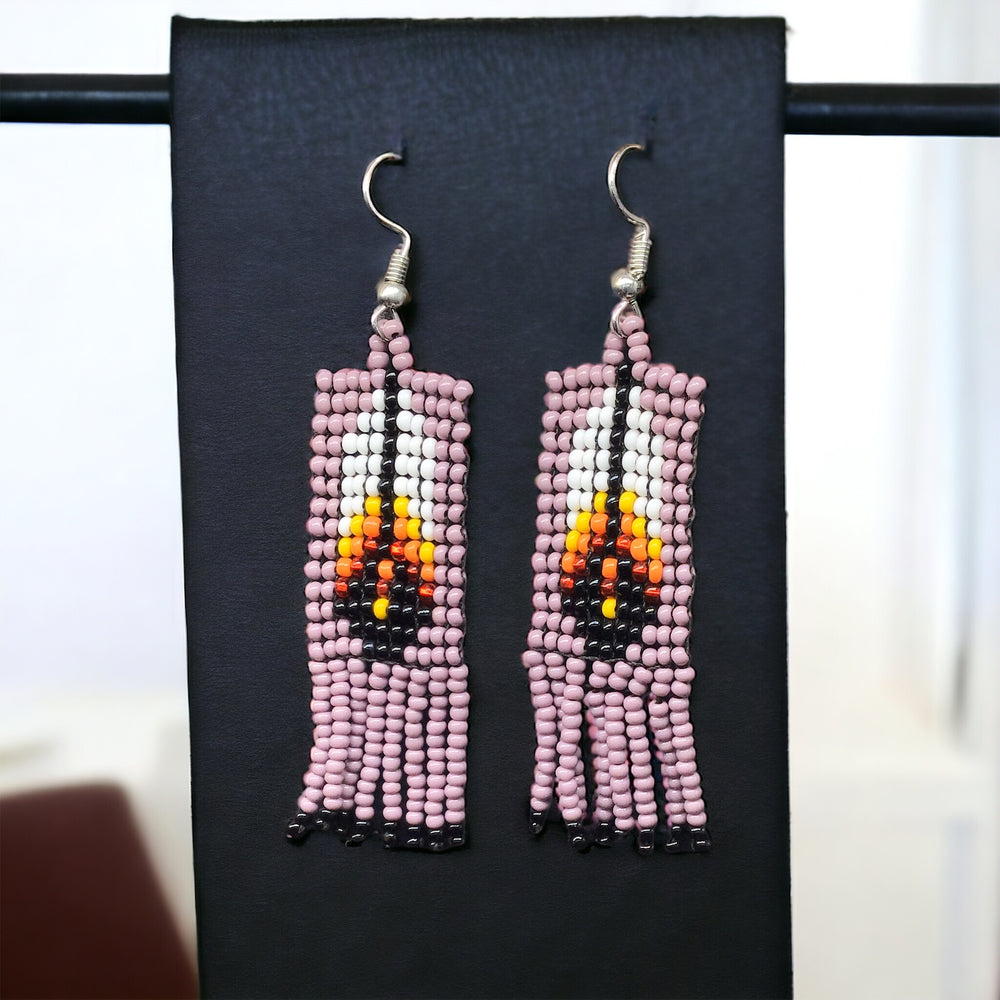 Oldtribes™ Pinkish Grey Beaded Feather Earrings