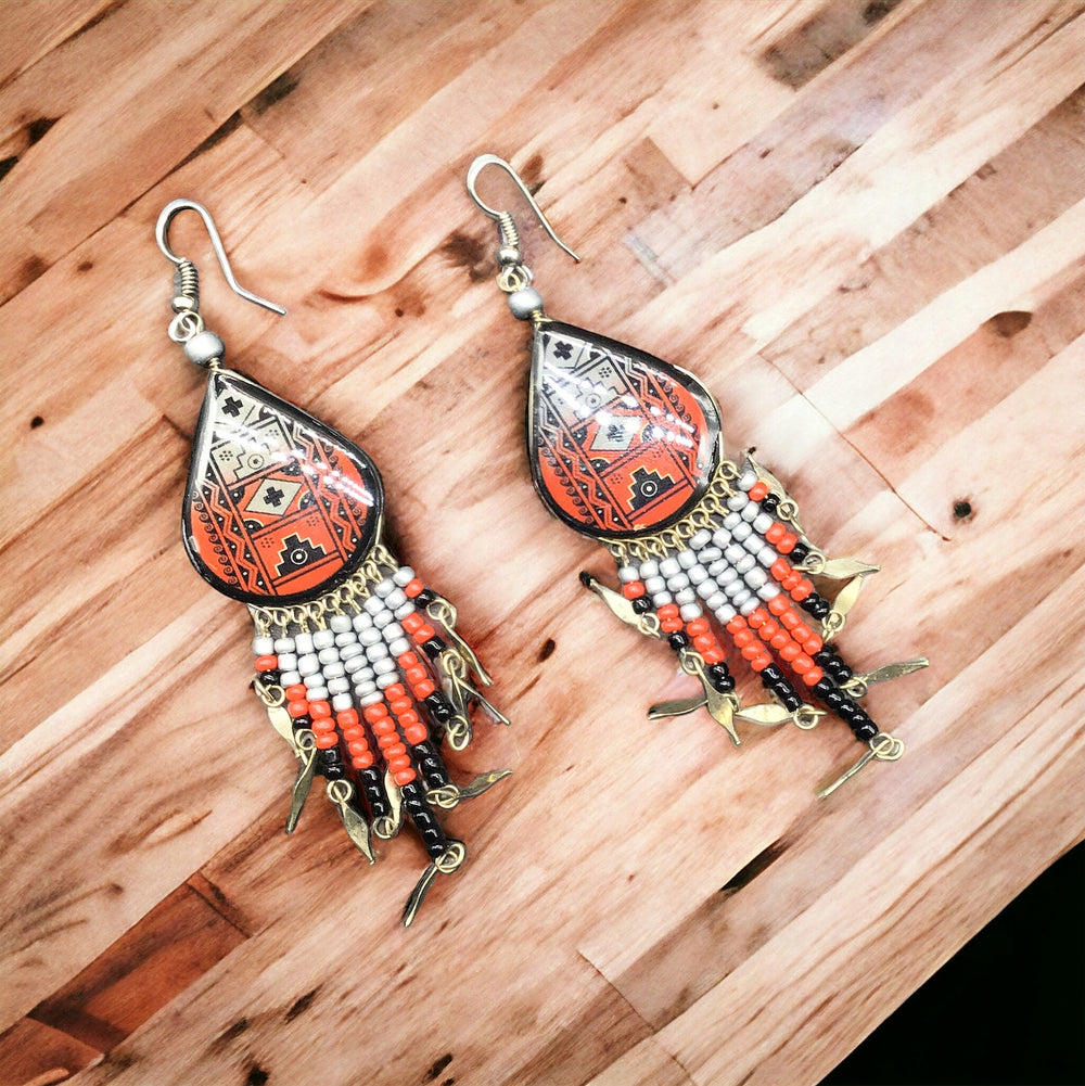 OldTribes™ Southwestern Painted Red and Black Earrings