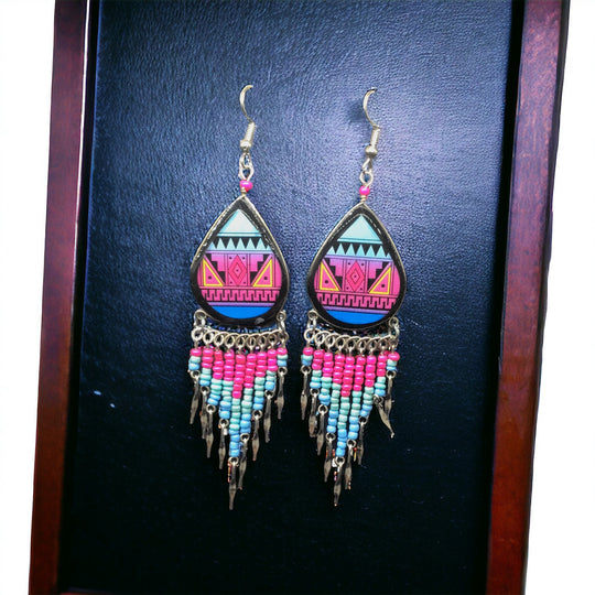 OldTribes™ Southwestern Painted Pink and Light Blue Earrings