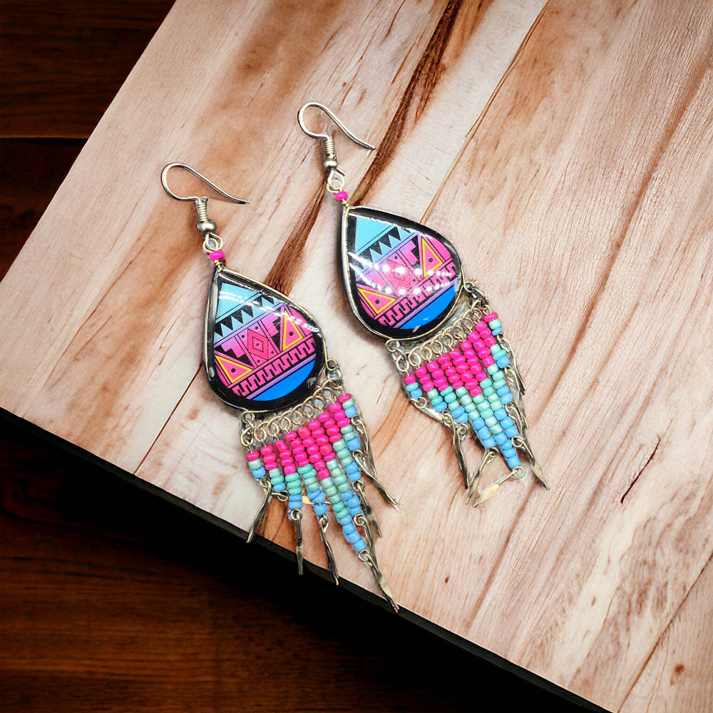 OldTribes™ Southwestern Painted Pink and Light Blue Earrings