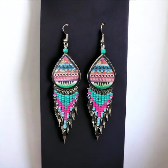 OldTribes™ Southwestern Painted Pink and Green Earrings