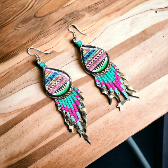 OldTribes™ Southwestern Painted Pink and Green Earrings