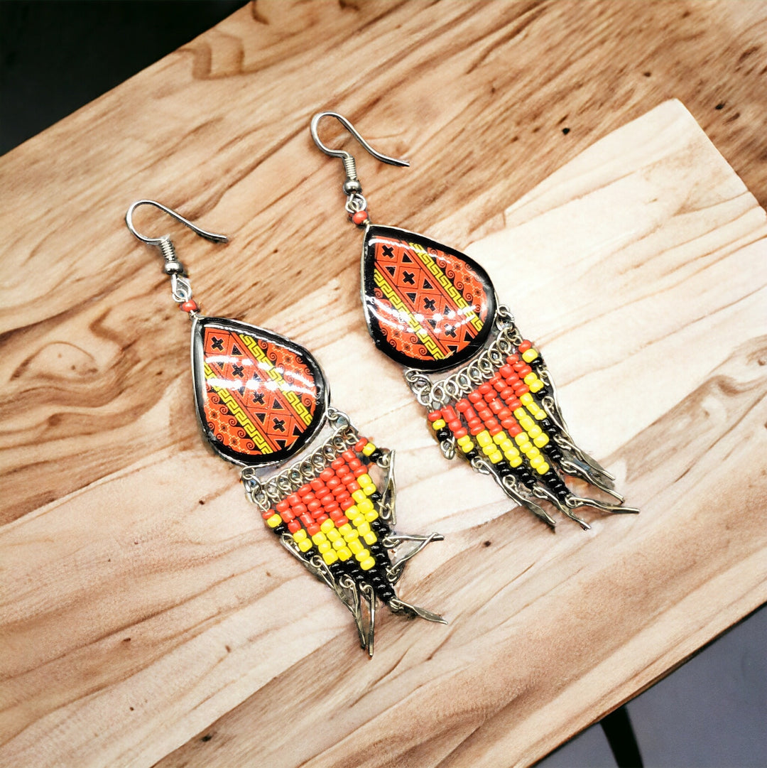 OldTribes™ Southwestern Painted Red and Yellow Earrings