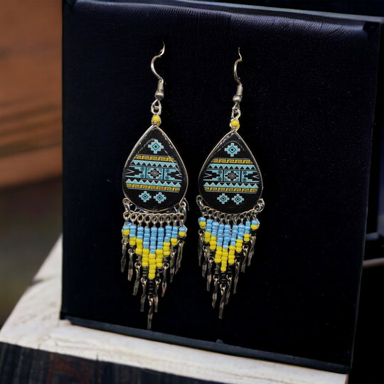 OldTribes™ Southwestern Painted Blue and Black Earrings