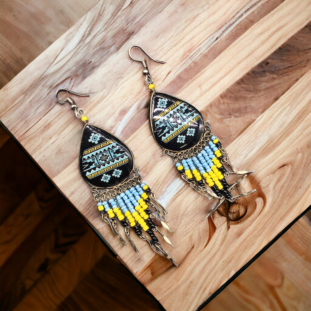 OldTribes™ Southwestern Painted Blue and Black Earrings