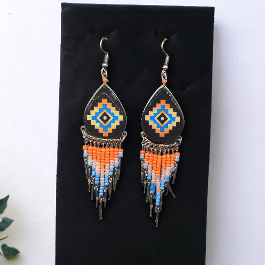 OLDTRIBES™ Southwestern Teardrop Black and Orange Earrings