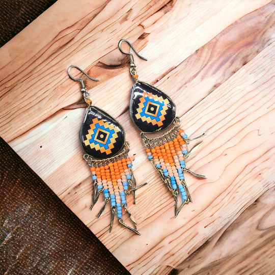 OLDTRIBES™ Southwestern Teardrop Black and Orange Earrings