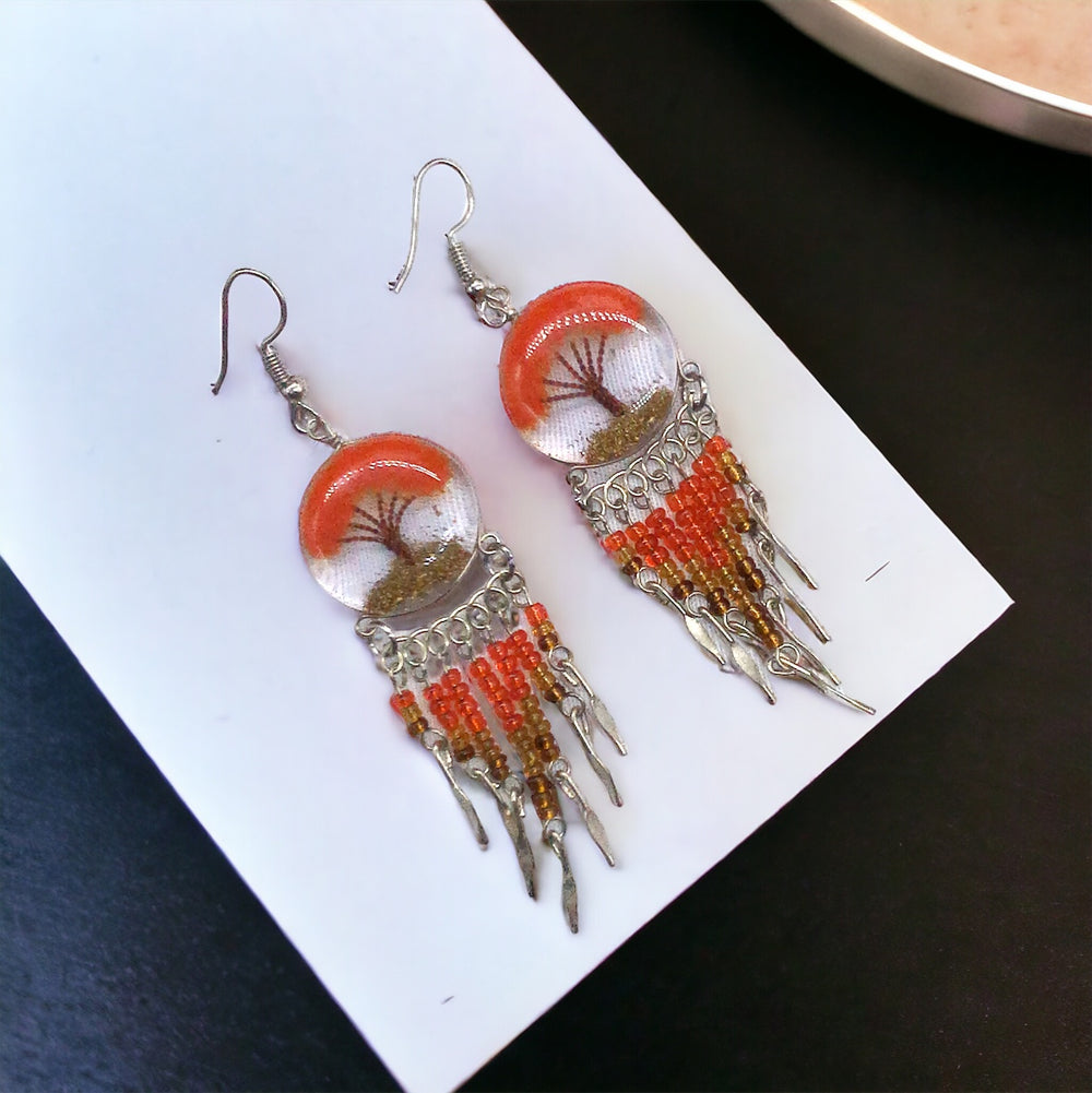 OLDTRIBES™ Tree of life Crushed Chip Stone Orange Earrings