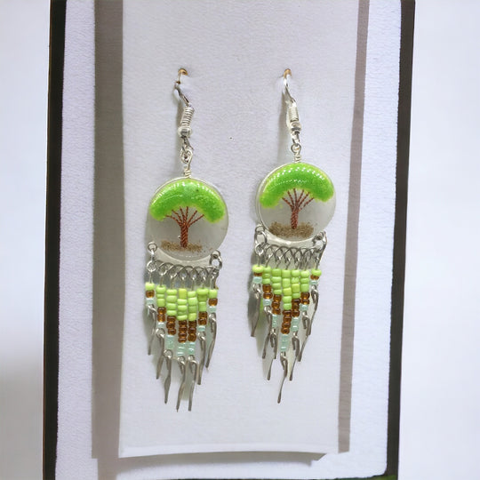 OLDTRIBES™ Tree of life Crushed Chip Stone Green Earrings