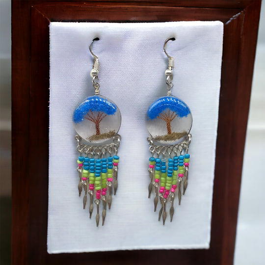 OLDTRIBES™ Tree of life Crushed Chip Stone Blue Earring