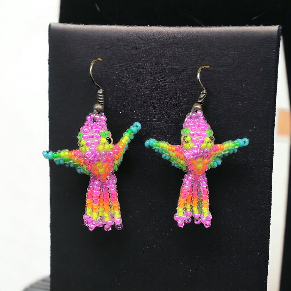 OLDTRIBES™ Pink Beaded hummingbird earrings