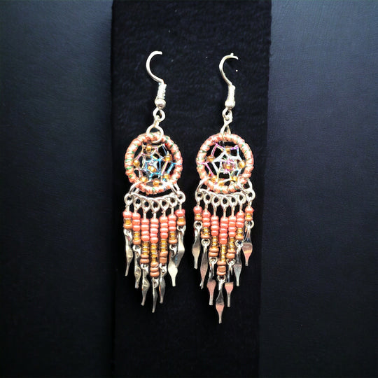 OLDTRIBES™ Brown and red beaded dream catcher earrings