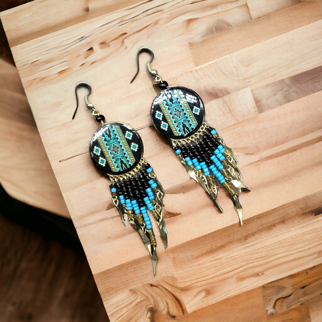 OldTribes™ Southwestern Round Bluish Green Earrings