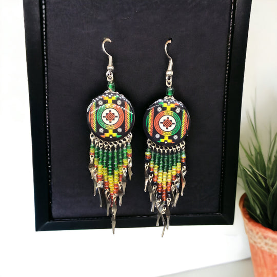 OldTribes™ Southwestern Round Red and Yellow Earrings