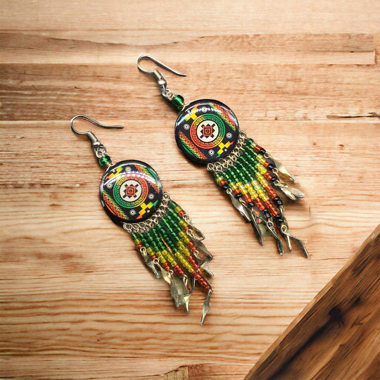 OldTribes™ Southwestern Round Red and Yellow Earrings