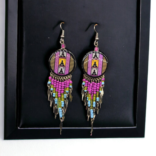 OldTribes™ Southwestern Round  Purple and Yellow Earrings