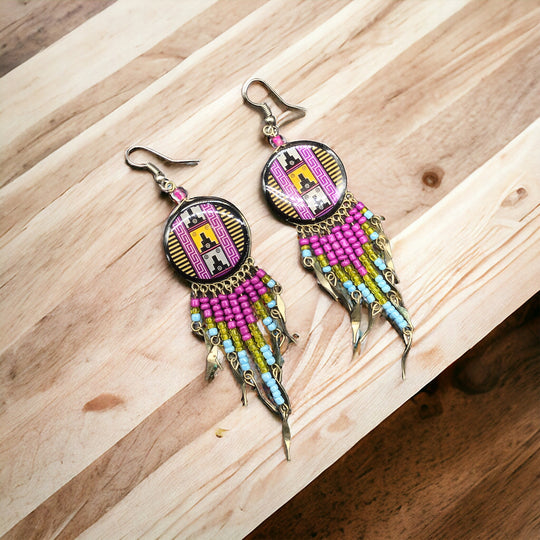 OldTribes™ Southwestern Round  Purple and Yellow Earrings