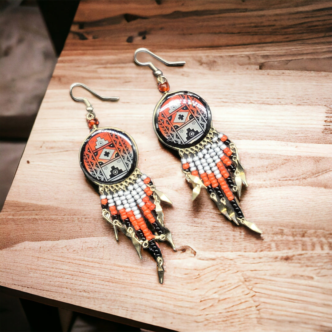 OldTribes™ Southwestern Round Red and Silver Earrings