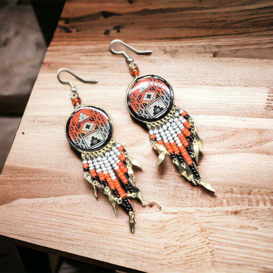 OldTribes™ Southwestern Round Red and Silver Earrings