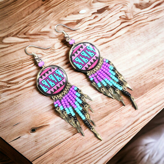 OldTribes™ Southwestern Round Purple and Turquoise Earrings