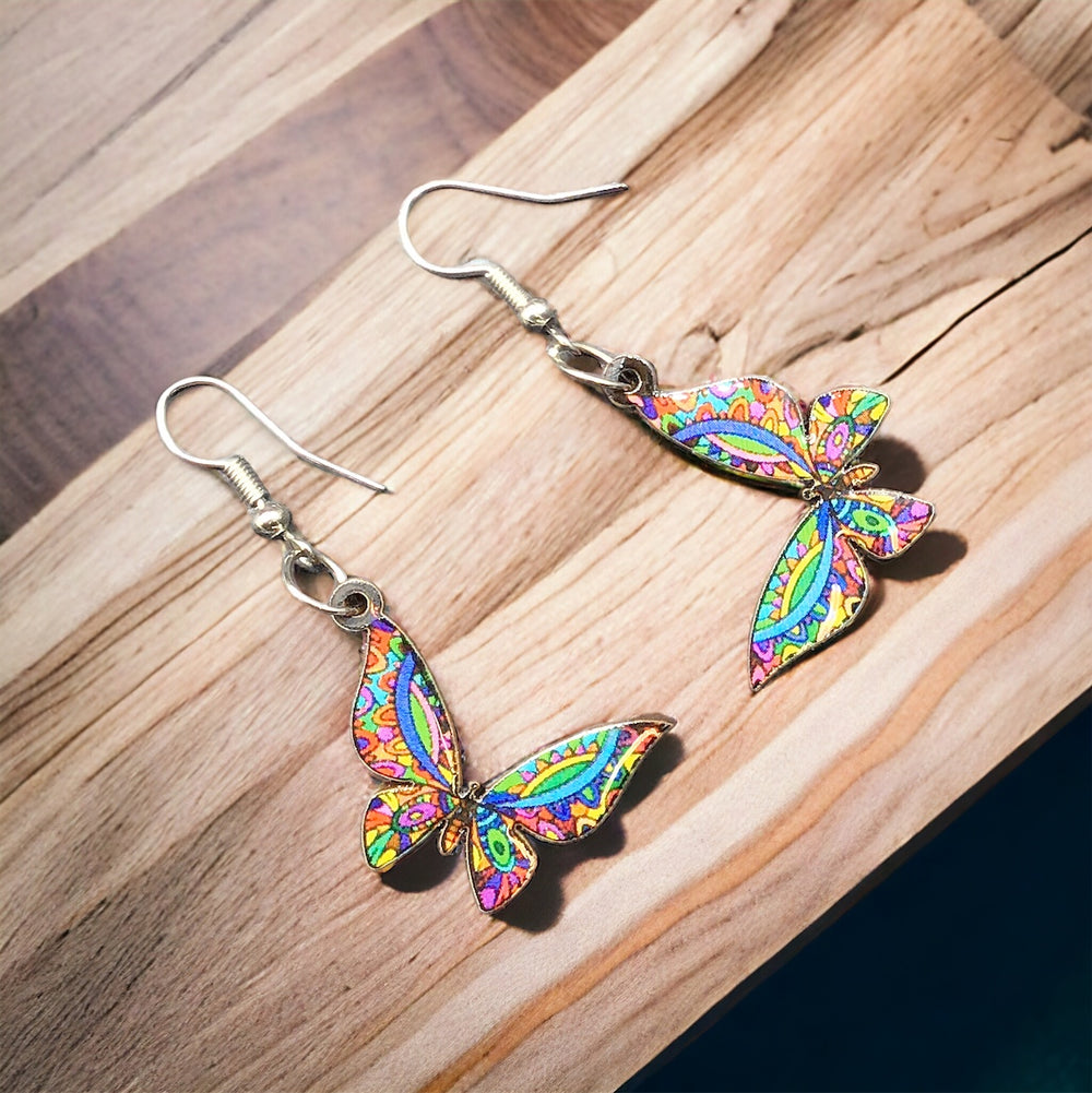 OLDTRIBES™ Painted Multicolor Butterfly Wood Earrings