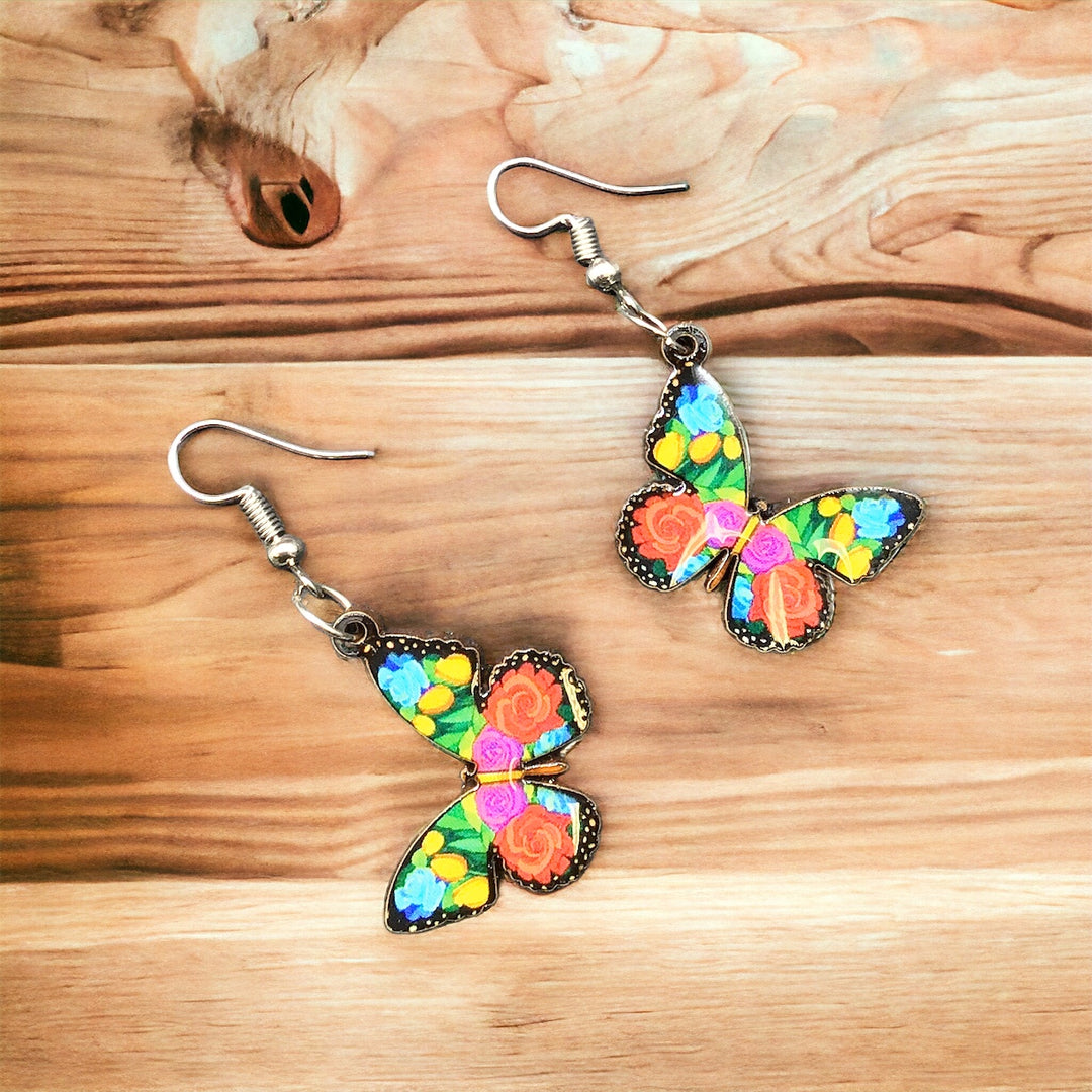 OLDTRIBES™ Painted Red and Pink Butterfly Wood Earrings