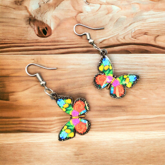 OLDTRIBES™ Painted Red and Pink Butterfly Wood Earrings