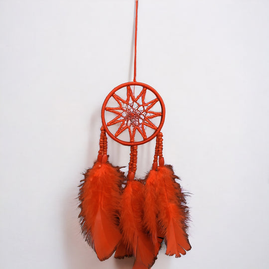 Handmade Red Dreamcatcher with Red Feathers