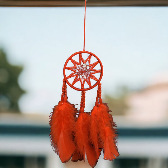 Handmade Red Dreamcatcher with Red Feathers