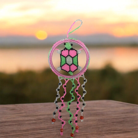 Pink and Green Beaded Turtle Ornament