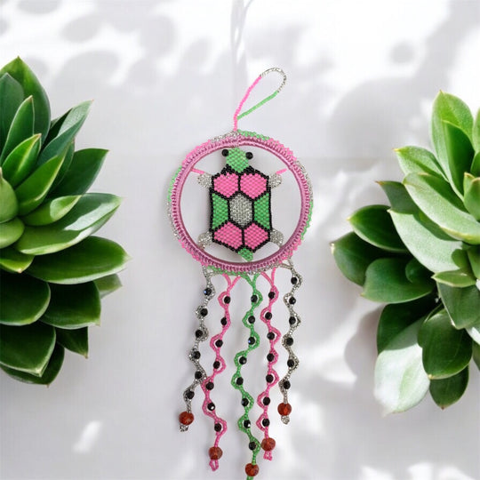 Pink and Green Beaded Turtle Ornament